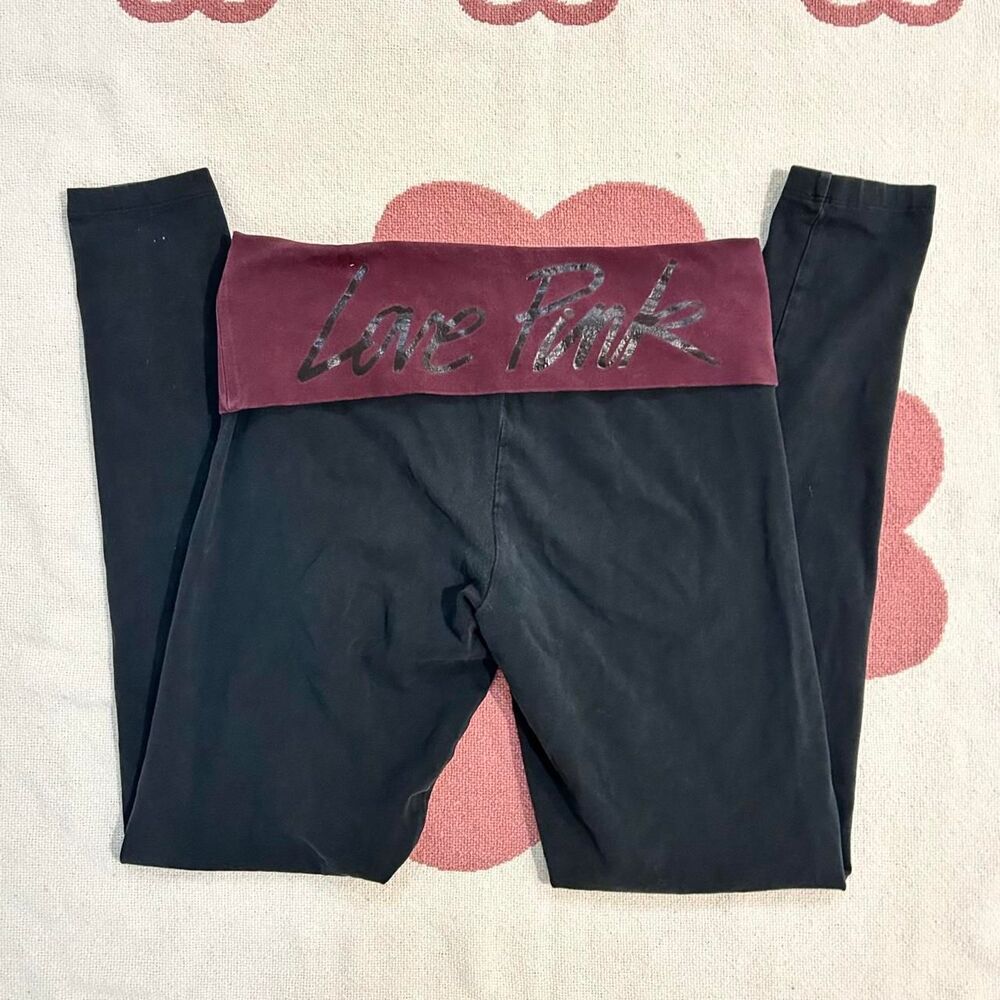 Victoria-s-secret-pink Women's Black and Burgundy Leggings